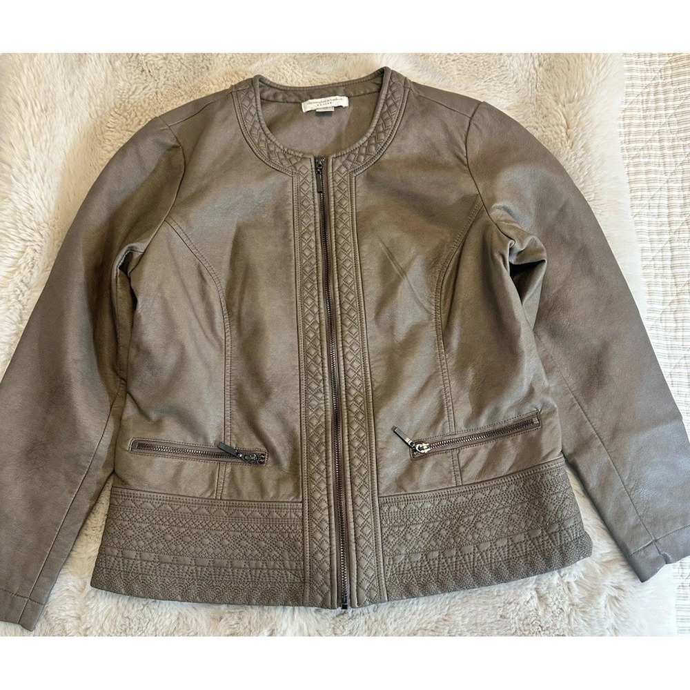 Christopher & Banks Gray Faux Jacket Women's S Petite Small Zip Casual